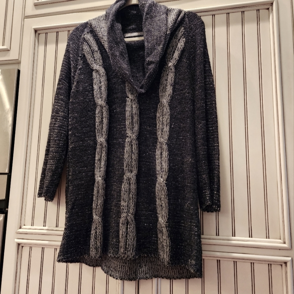 N Y Collection Cable Knit Cowl Neck Tunic Sweater Size L